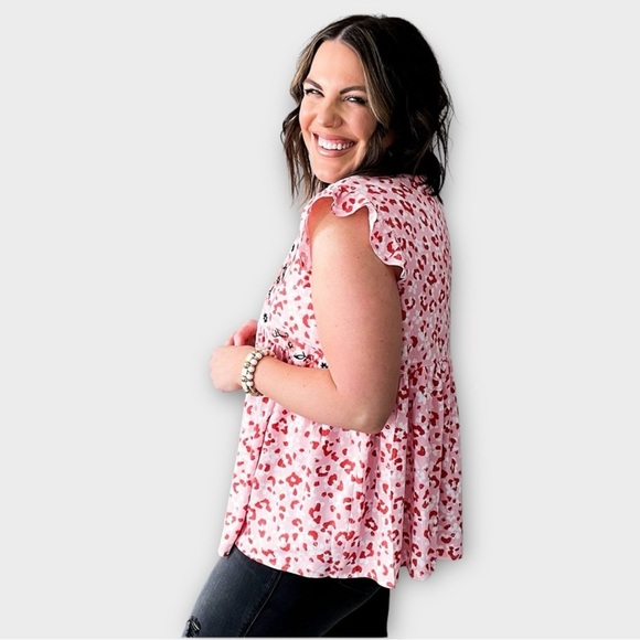 Hailey & Co Embroidered Ruffle Sleeve Baby Doll Top Small - Picture 3 of 10